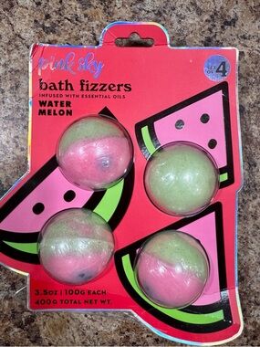 Pink Sky Watermelon Bath Fizzers - Pink & Green (Set of 4) New